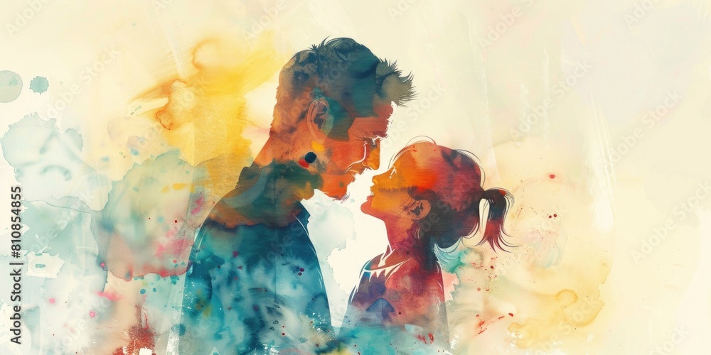 Poster a painting of a man and a woman standing side by side. suitable for various concepts and designs