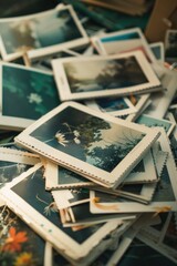 A pile of old photos sitting on a table. Perfect for nostalgic projects