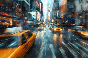 Fototapeta premium Busy city street with cars and pedestrians