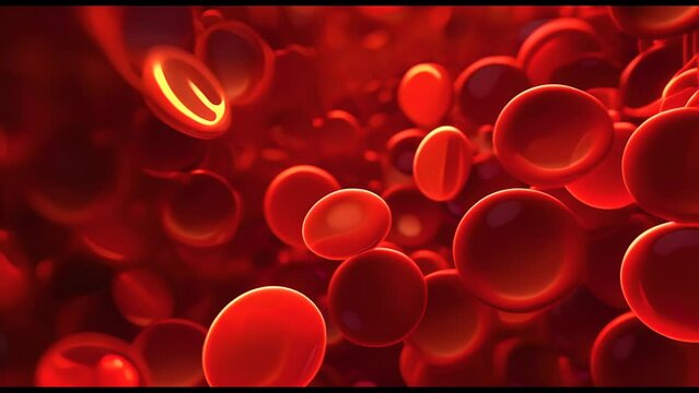 Red blood cells flowing through vein. Blood under the microscope. Blood test. 