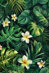 Fototapeta premium Colorful tropical plants with white and yellow flowers. Great for nature backgrounds