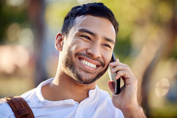 Businessman, phone call and closeup with happiness and communication for justice, advocate for...