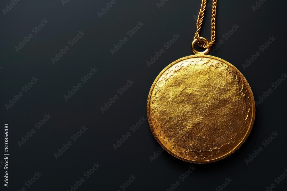 Poster a shiny gold lock with a chain on a dark black background. ideal for security or protection concepts