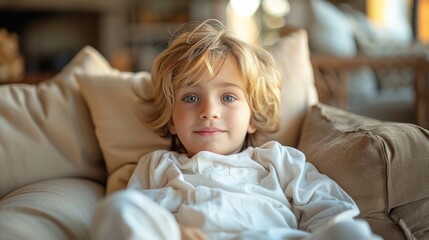 Fototapeta premium child Relaxing on Couch Reading Book