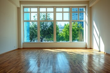 A spacious room with wooden floors, perfect for interior design projects