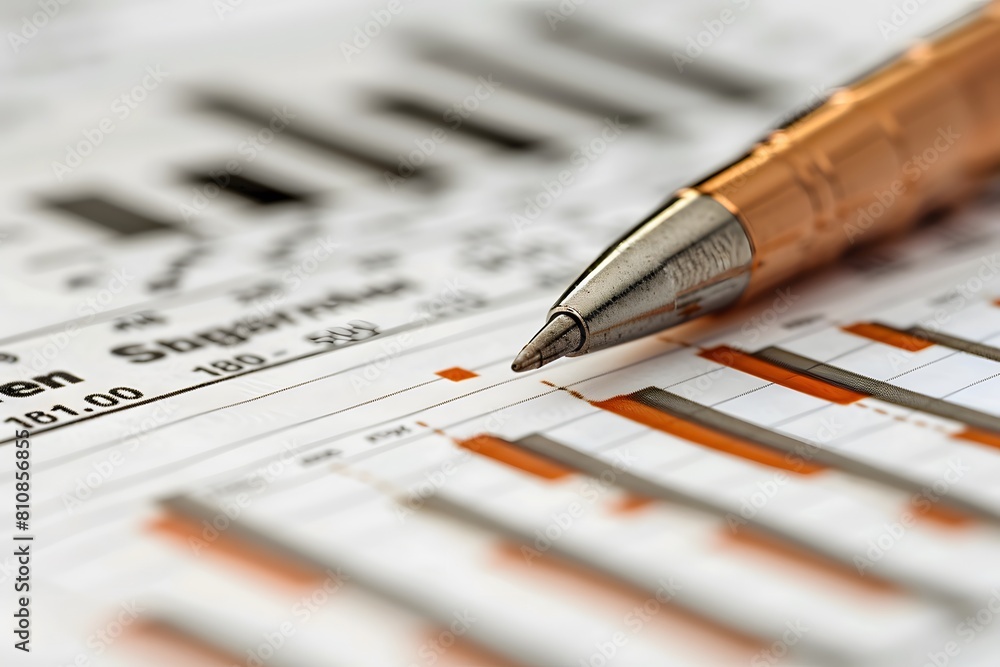 Aufkleber a pen resting on a finance document displaying a chart