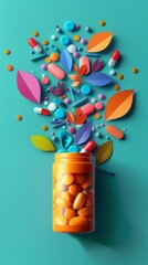 Dynamic Explosion of Colorful Vitamin Capsules