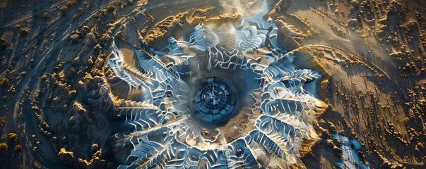Aerial view of a concentrated solar thermal plant, Mojave Desert, California, near Las Vegas, United States.