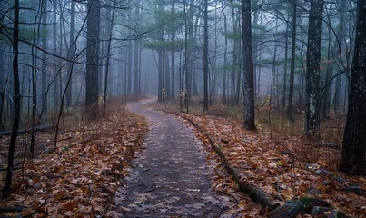 A winding path through the woods in a southern forest