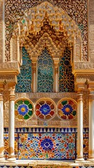 Obraz premium colored mosaic tiles on the wall of the Alhambra palace in Granada, Andalucia, Spain