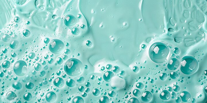 Skincare cleanser foam texture with bubbles isolated on green background. Soap shampoo face wash cleansing musse product sample