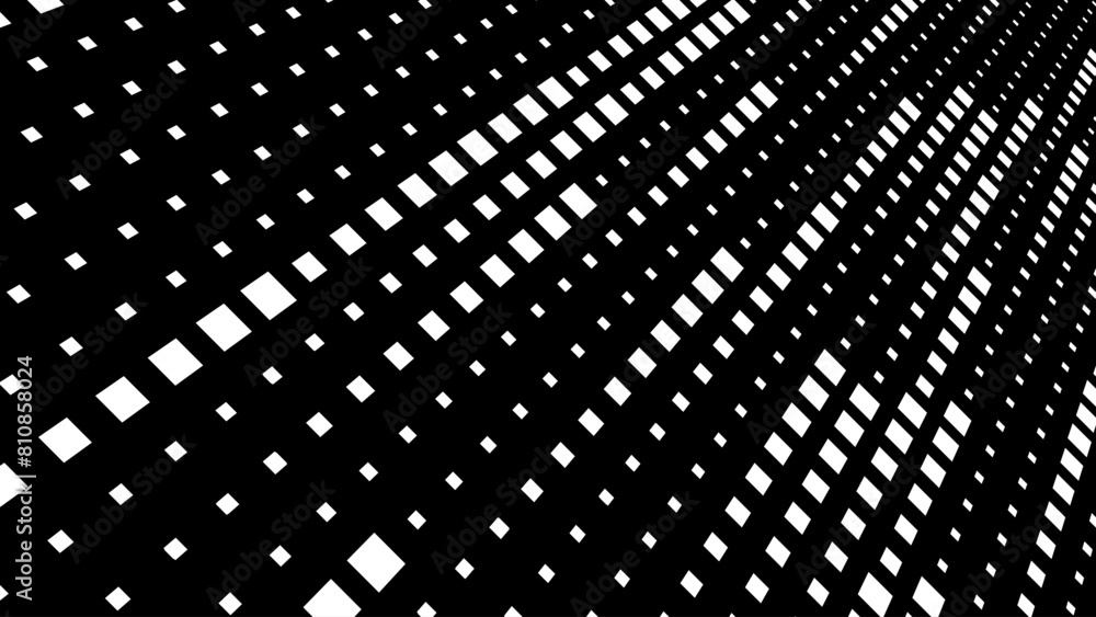 Poster Abstract Digital Mosaic Grid Square Dots Halftone Tech Background Pattern. White Pixels Moving Fast on Grid. Hi-Tech Minimal Technology Design Texture. Digital Data Flow Transfer Vector.
