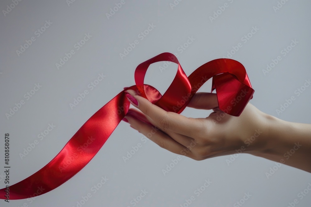 Aufkleber a person holding a red ribbon. suitable for various concepts