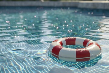 Naklejka premium A life preserver floating in a swimming pool. Can be used for water safety concepts