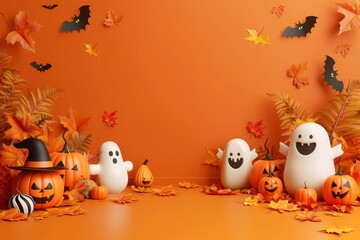 Oragne whimsical Halloween background., copy space for text