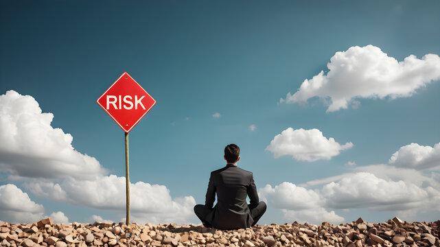 Concept of business, risk taking, safety, challenge, concentration. Surreal adventure, epic scene decision to reach a goal.