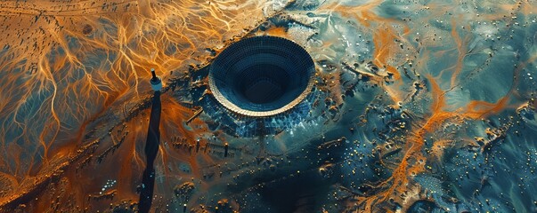 Aerial view of a concentrated solar thermal plant, Mojave Desert, California, near Las Vegas,...