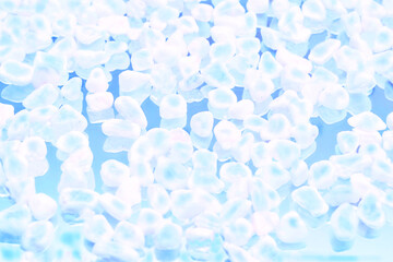 Transparent white stones on blue.Molecular cold temperature