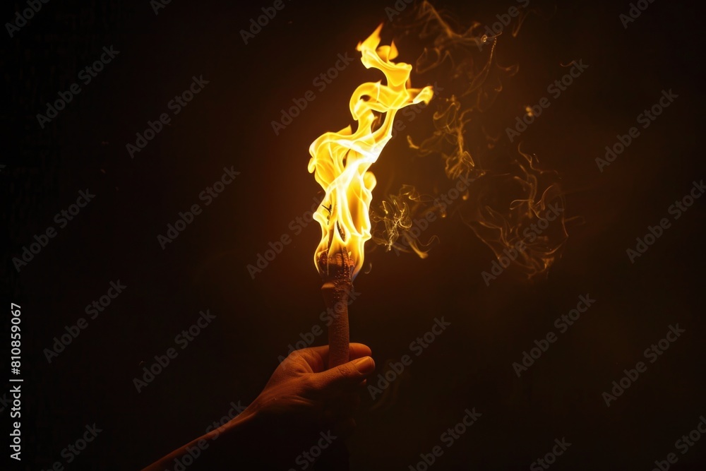 Poster a person holding a lit torch. suitable for various concepts