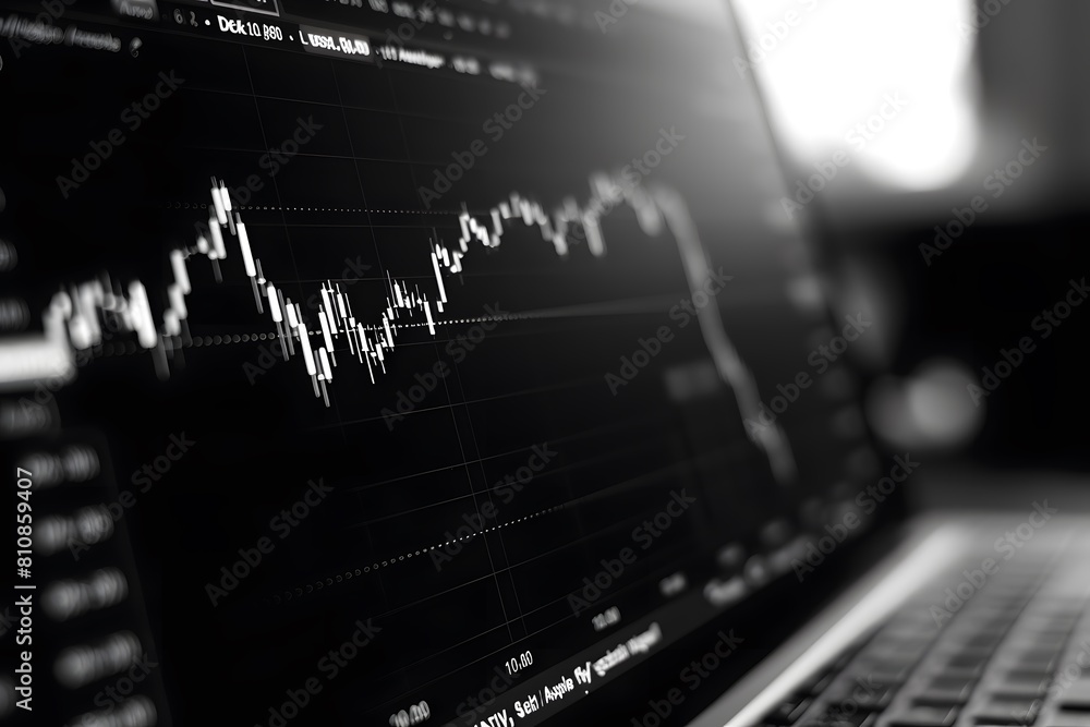 Poster a close up of a laptop with a stock chart on the screen