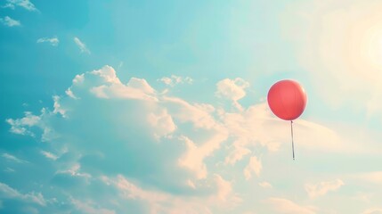 Obraz premium A red balloon is floating in the sky above a blue sky