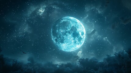 Dive into a mystical scene where a radiant full moon hangs in a starry sky, with dark bats fluttering around.