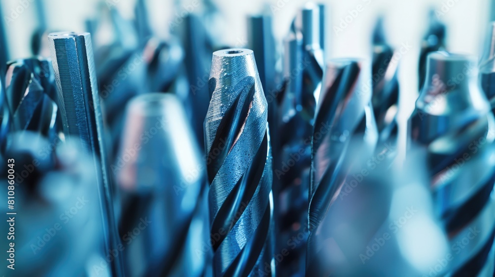 Poster close up of various drill bits. perfect for construction and diy projects