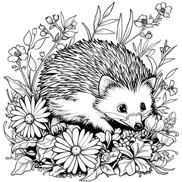 recommend clip art: AI generated illustration of a cute hedgehog posing in a flower field