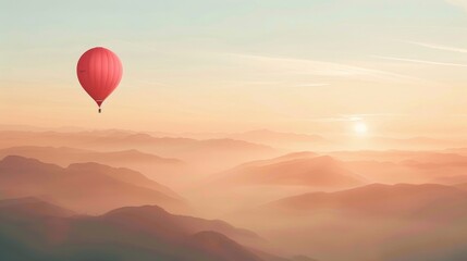 Fototapeta premium A red balloon is floating in the sky above a blue sky