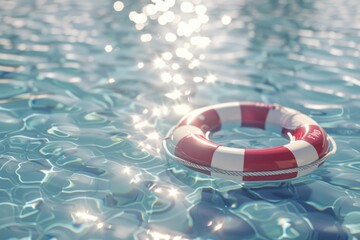 A life preserver floating in a pool of water. Suitable for safety or emergency concepts - Powered by Adobe
