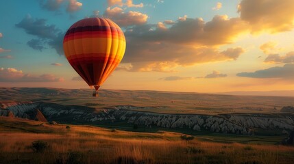 Naklejka premium A red balloon is floating in the air with a red string attached to it