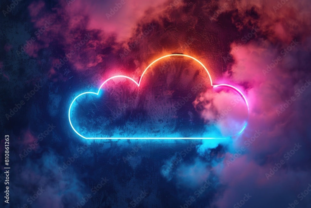 Poster a neon cloud with a neon sign in the middle. great for futuristic concepts