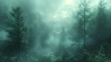 Experience a misty morning in a mountain forest, where the fog creates a soft, ethereal atmosphere.