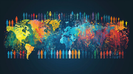 World Population Day Concept, 11July. watercolor art of colorful people Overcrowded, overloaded, explosion of world population and starvation.Poster Or banner 