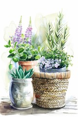 Obraz premium Three potted plants arranged on a table, suitable for home decor