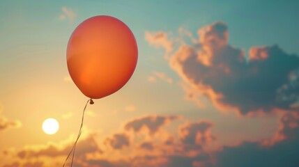 Fototapeta premium A red balloon is floating in the sky above a cloudy blue sky