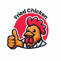 Vector Rooster Fried Chicken Illustration Mascot Logo Design. Suitable for T-shirt, Badge, Emblem, Print, Business, Brand, Restaurant. Editable Color