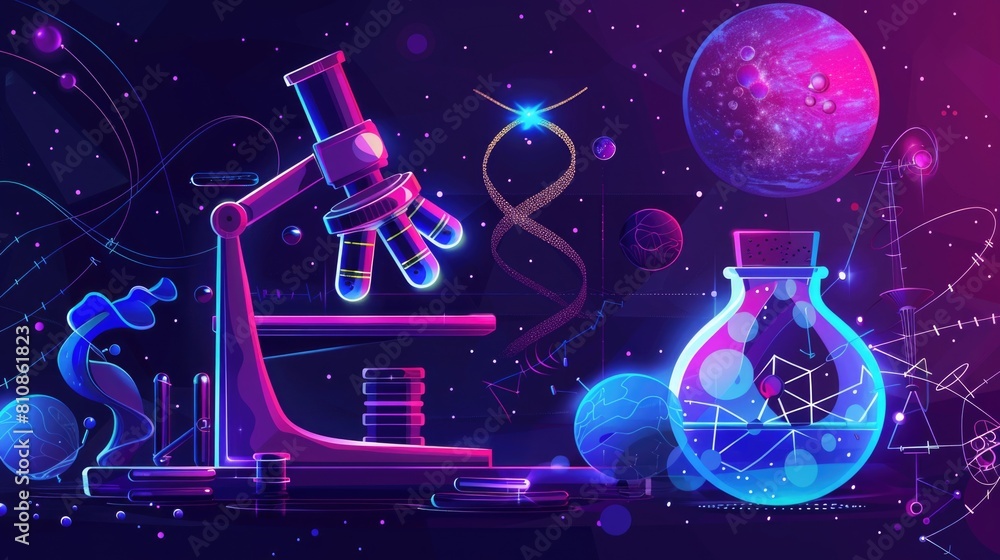 Aufkleber a science lab setup with a microscope, test tubes, and planets. ideal for educational and scientific
