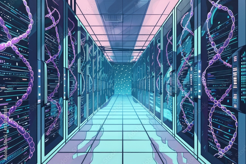 Aufkleber Rows of servers in a data center, suitable for technology concepts