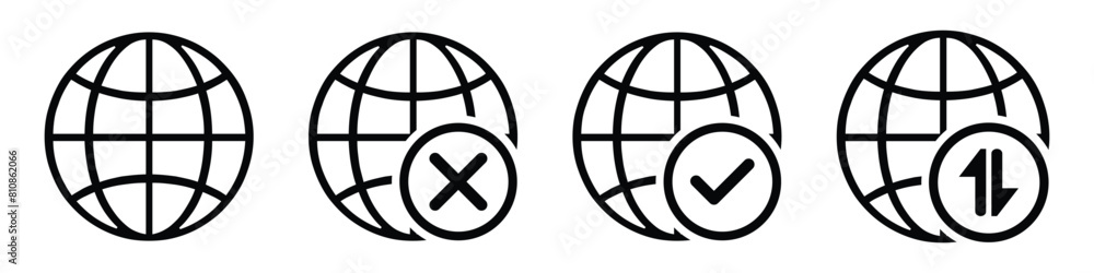 Poster internet connection globe icon set. network connection status symbol for website, app, ui. vector il