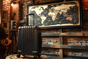 Suitcase on a table with a map
