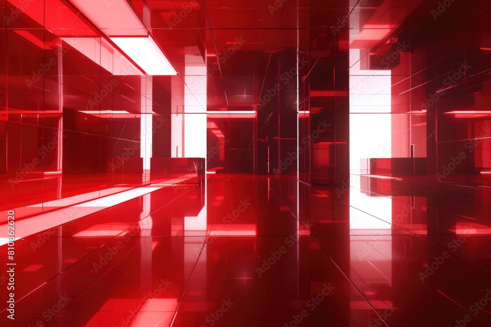 Poster A room filled with vibrant red lights, perfect for adding a pop of color to any project