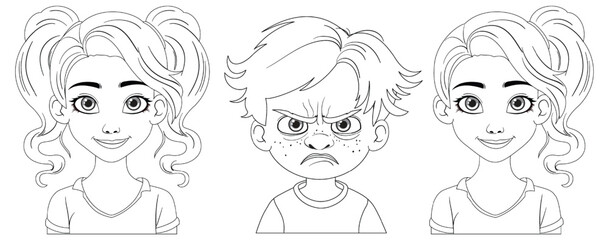 Vector illustration of children showing different emotions