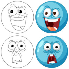 Obraz premium Four cartoon faces showing different emotions