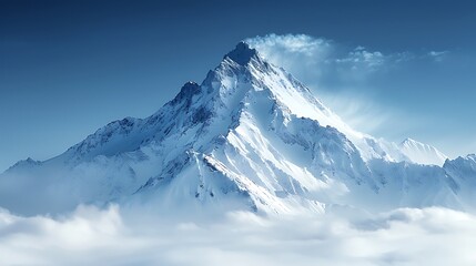 Gaze at a majestic snowy mountain peak under a crisp winter sky.