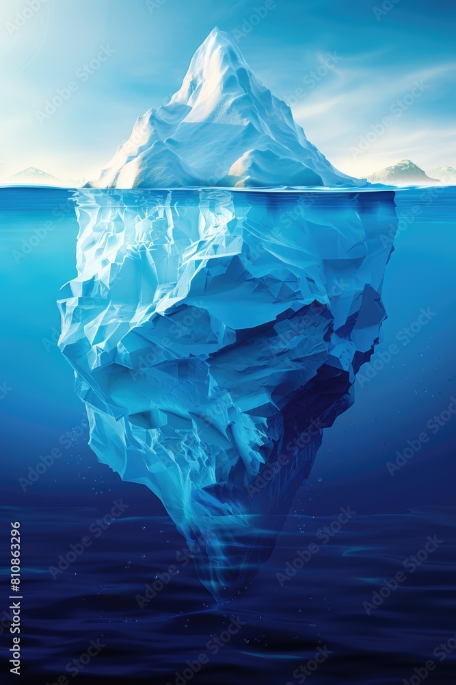 Poster A massive iceberg floating in the ocean. Suitable for environmental themes