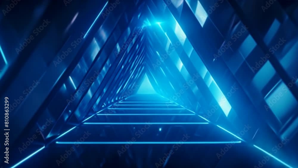 Poster music background,vj loop of a neon triangle tunnel pulsating with vibrant colors,
