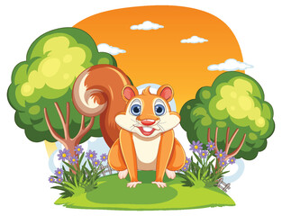 Obraz premium Vector illustration of a happy squirrel outdoors