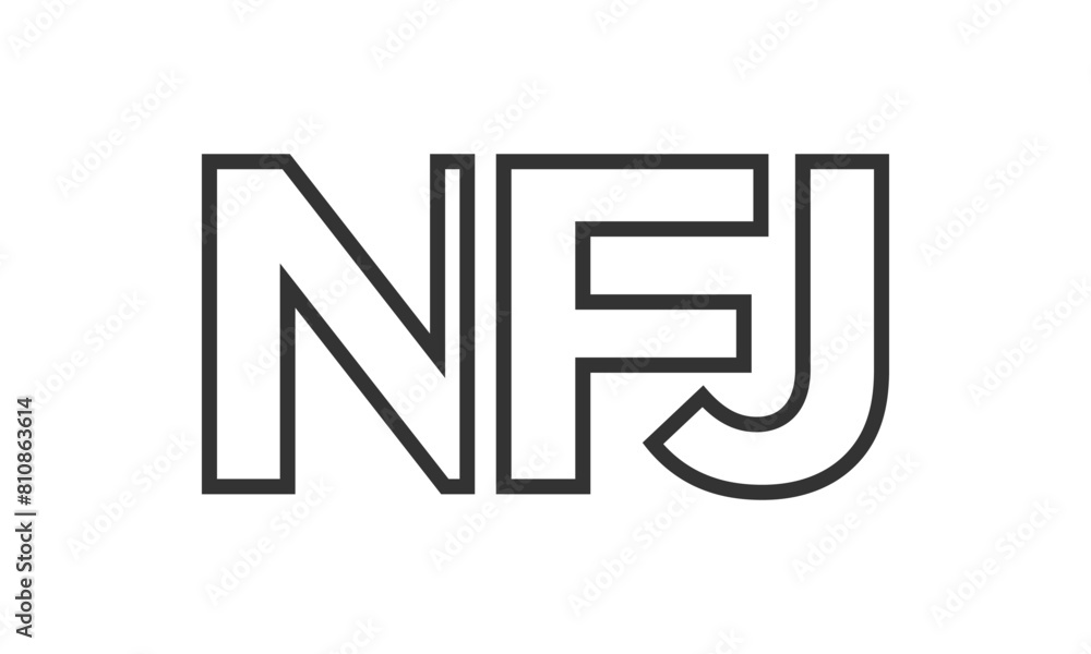 Poster nfj logo design template with strong and modern bold text. initial based vector logotype featuring s