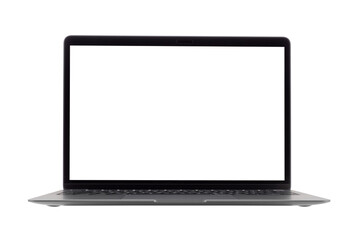 Laptop or notebook with blank screen isolated with clipping path on transparent background.